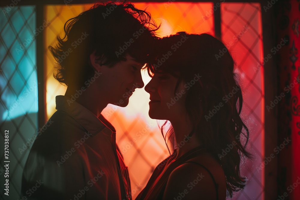 romantic orange backlit photo of a couple