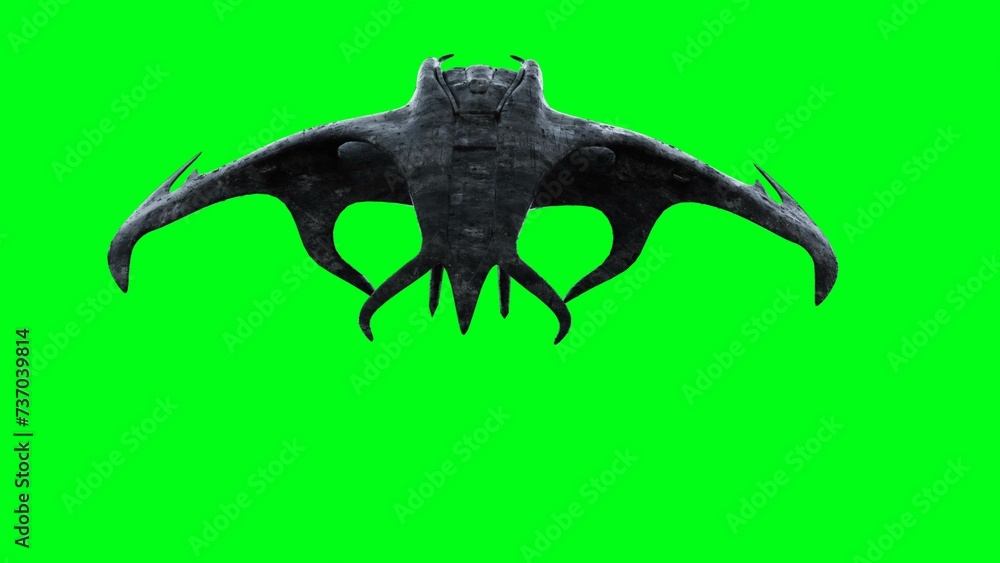 Alien scary spaceship, invader. Green screen. 3d rendering. Alien scary spaceship, invader. Green screen. 3d rendering.