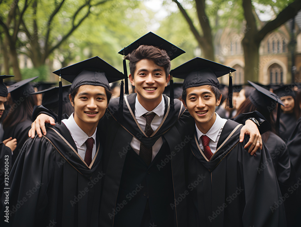 The company of alumni of different nationalities is happy. Graduate Hat The company of alumni of different nationalities is happy. Graduate Hat
