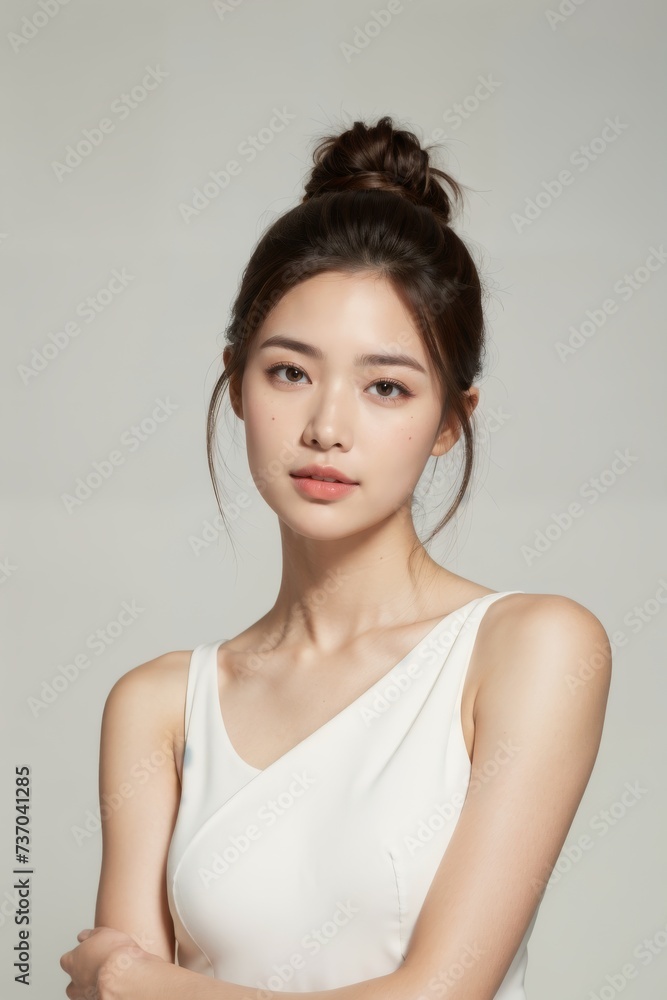 Closeup studio shot of a asian happiness beautiful young woman with freckles skin posing Sustainability portrait Close-up portrait of young and beautiful woman cosmetic skincare spa treatment concept Closeup studio shot of a asian happiness beautiful young woman with freckles skin posing Sustainability portrait Close-up portrait of young and beautiful woman cosmetic skincare spa treatment concept