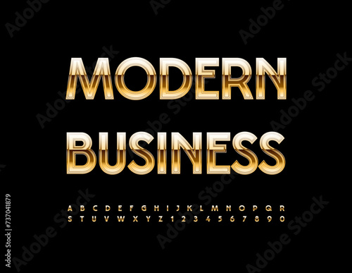 Vector creative idea Modern Business with set of Luxury Alphabet Letters and Numbers. Gold Chic Font.