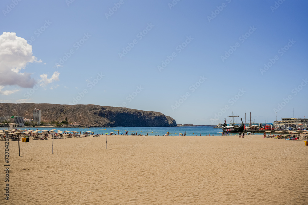 Canary Islands, Tenerife. Beach las Teresitas with yellow sand. Canary Islands
