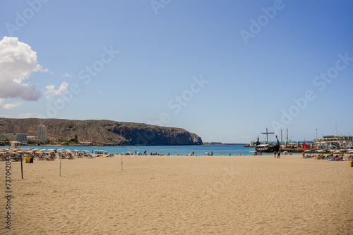 Canary Islands, Tenerife. Beach las Teresitas with yellow sand. Canary Islands