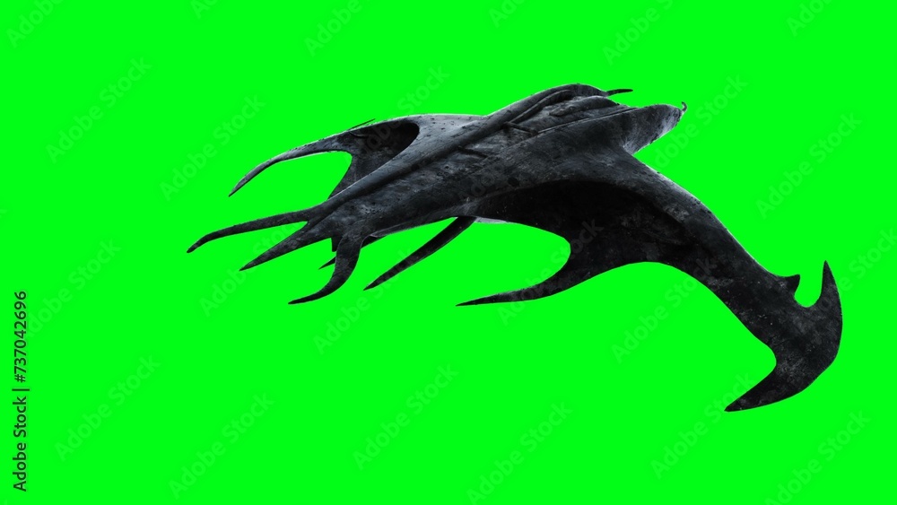 Alien scary spaceship, invader. Green screen. 3d rendering. Alien scary spaceship, invader. Green screen. 3d rendering.