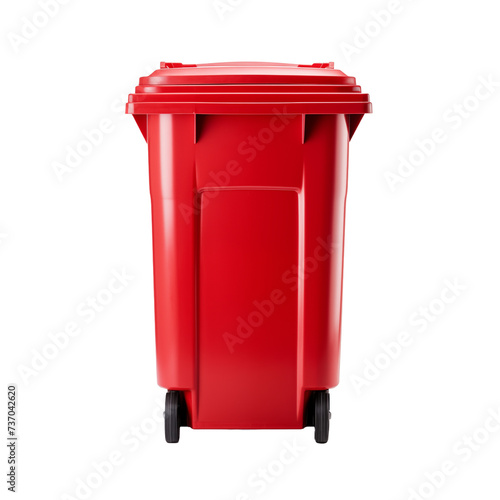 Red garbage bin isolated on white and transparent background. Ideal for use in advertising. Generative ai © Dima