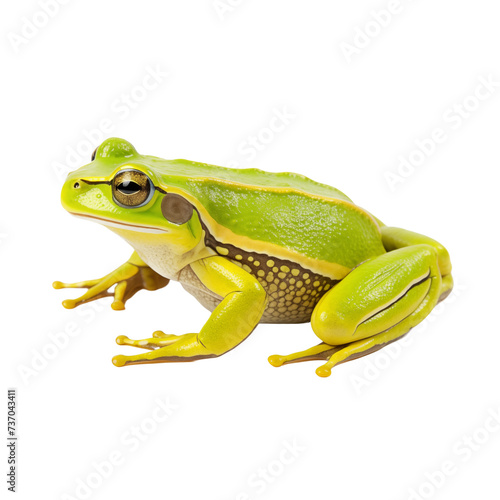 Green frog isolated on white and transparent background. Ideal for use in advertising. Generative ai