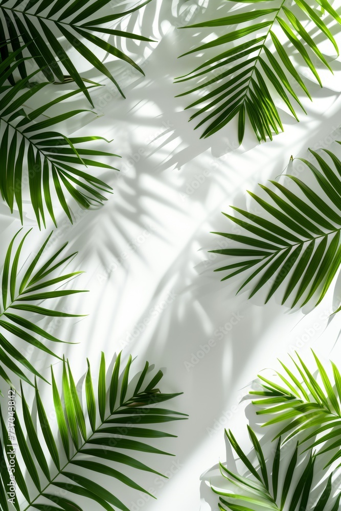 green palm leaf branches on white background
