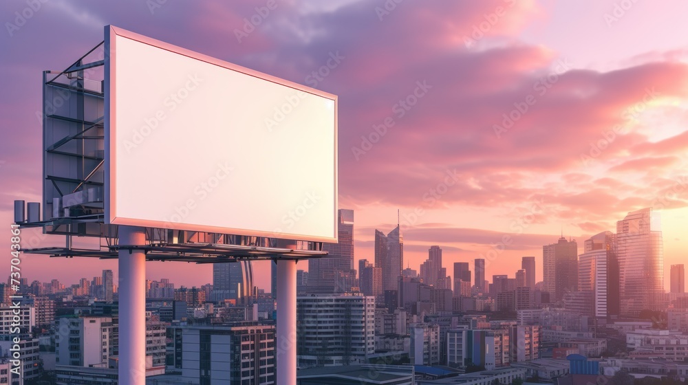 rectangular billboard against a city skyline background, mockup design, marketing or promotional materials rectangular billboard against a city skyline background, mockup design, marketing or promotional materials