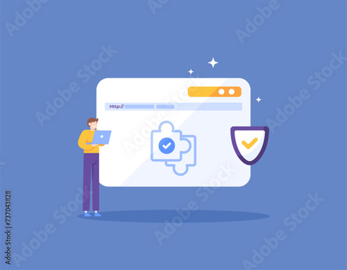Secure additional plugins and extensions. Secure browser. protection and safety of user data and information. security system. illustration concept design. graphic elements. Vector