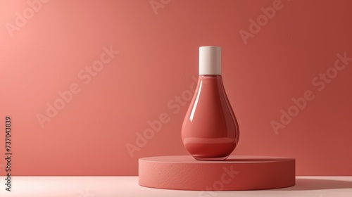 nail polish bottle on podium with minimal background, flask-shaped mockup design, promotional materials photo