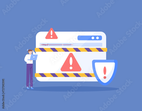 Warning and protection of users from suspicious websites. Prevention from accessing malicious website addresses. Security system and safe browser. illustration concept design. graphic elements. Vector