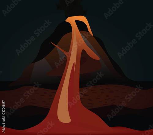 Volcano eruption scheme. vector illustration