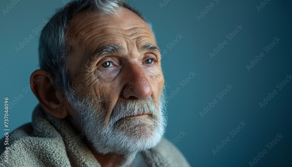 Retrato, primer plano de ancianos como imagen de la soledad de las personas mayores en la sociedad actual - obrazy, fototapety, plakaty 