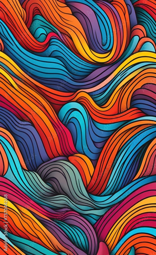 Colorful pattern with color waves illustration background. 3d mural wallpaper in the interior, textiles, fabric background. Generative AI