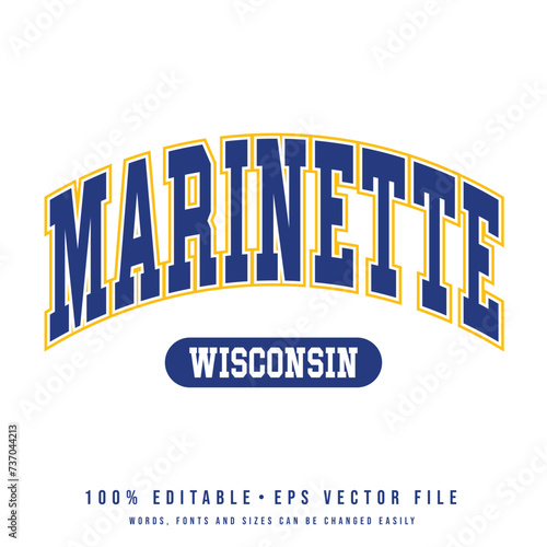 Marinette text effect vector. Editable college t-shirt design printable text effect vector	 photo