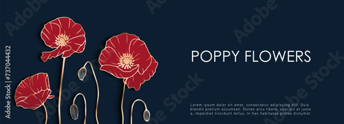 Fotografie Luxurious floral design with red poppies on a dark blue background