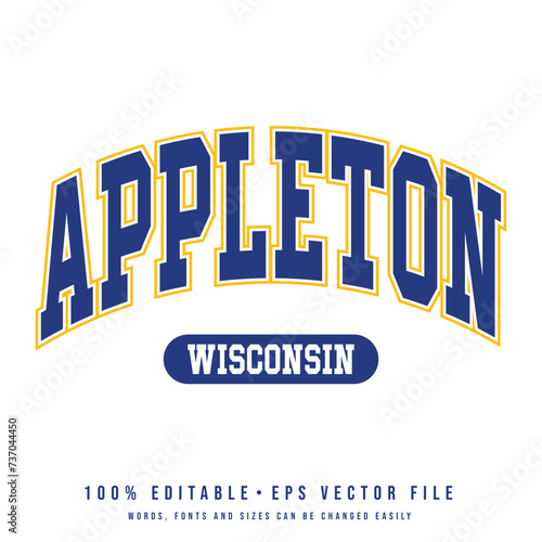 Appleton text effect vector. Editable college t-shirt design printable text effect vector	 photo