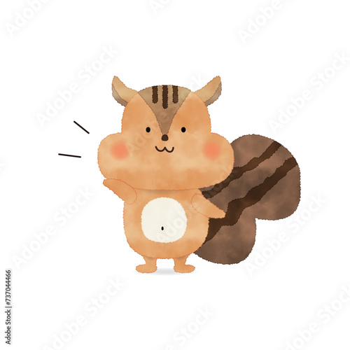 片手を上げたリスの水彩風イラスト