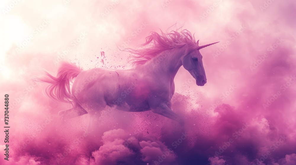 Naklejka premium Cartoon magic style, cute pastel watercolor illustration of unicorn background. Cute horse