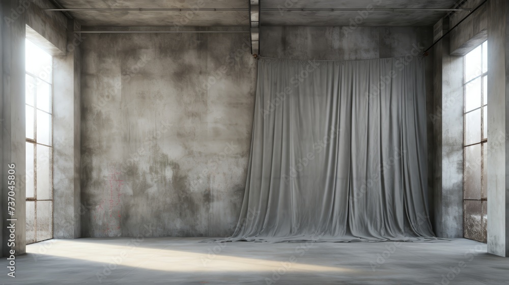 Fototapeta premium Modern concrete interior with spacious empty banner for personalized text or advertising