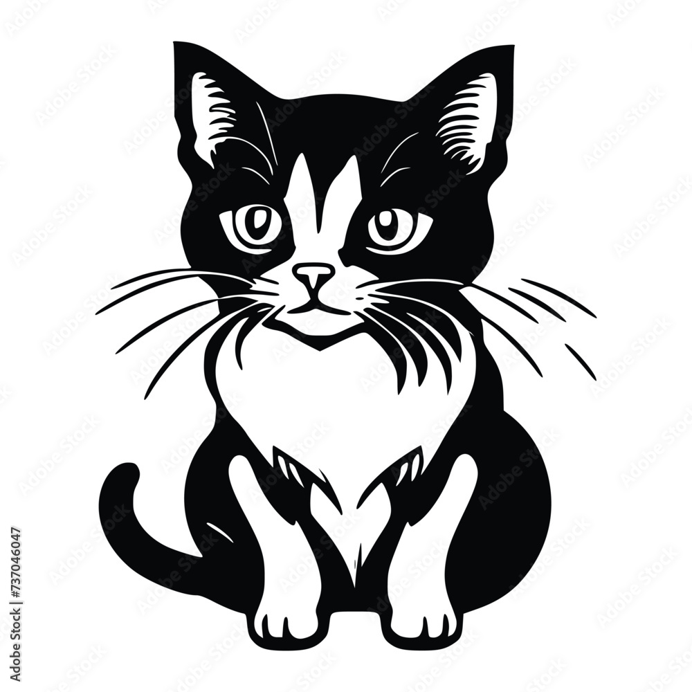 black and white cat, vector illustration
