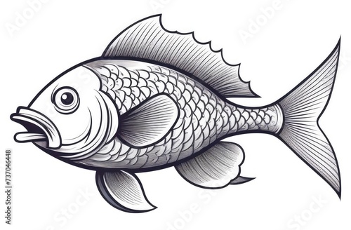 Black and white detailed fish engraving illustration isolated on white background