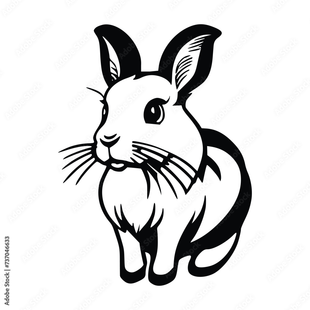 illustration of a rabbit, vector illustration, icon, black and white illustration of a rabbit, vector illustration, icon, black and white