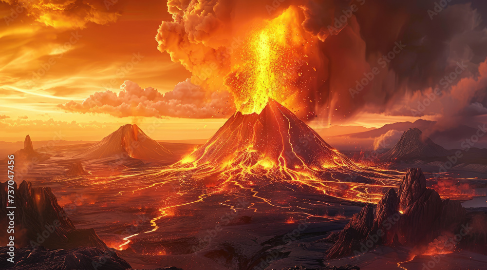 an image of a volcano, showing the earth on fire