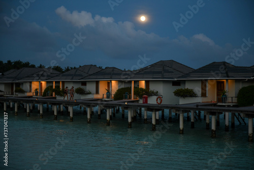 Fototapeta Naklejka Na Ścianę i Meble -  View at the water villas of Villa Park resort on Ari atoll, Maldives