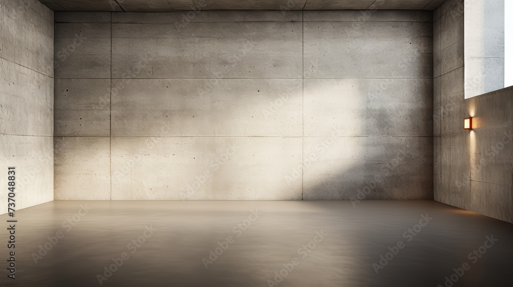 Modern concrete interior with empty banner for personalized messages and captivating ads Modern concrete interior with empty banner for personalized messages and captivating ads