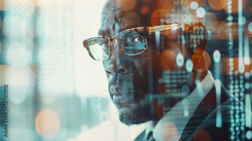 A man wearing glasses seated in front of a computer, engrossed in what is displayed on the screen.