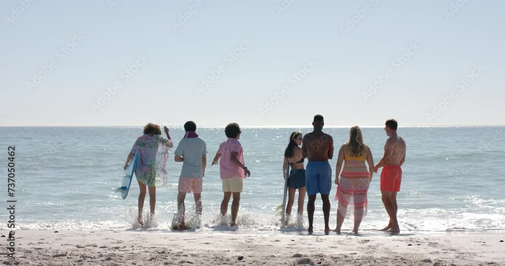 Diverse group of friends enjoy a day at the beach, with copy space Diverse group of friends enjoy a day at the beach, with copy space