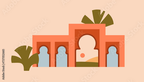 Moroccan architecture. Abstract Morocco building, gates, arched doors in anci...