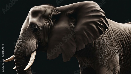 elephant, closeup, isolated on black background