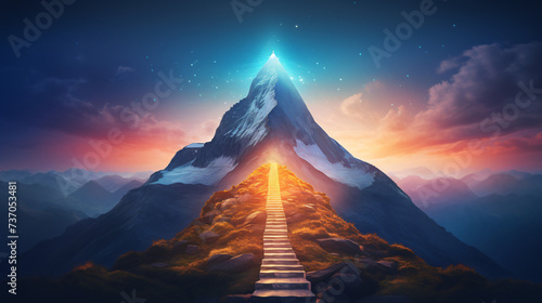 Glowing path to the top of the mountain business