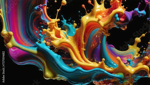 Close-up of a moving liquid in which different colors of the color spectrum mix very dynamically