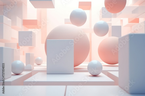 Geometric Pink Minimal Abstract Render Design  Modern Background with Pastel White 3D Sphere.