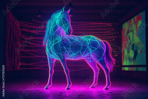 Horse with neon effect. Dynamics of power. Speed of thought. photo