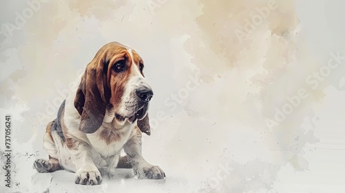 Whimsical Basset Hound: Delicate Watercolor Portrait of a Playful Canine