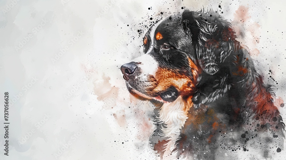 Graceful Bernese Mountain Dog: Delicate Watercolor Portrait with Soft, Transparent Touch