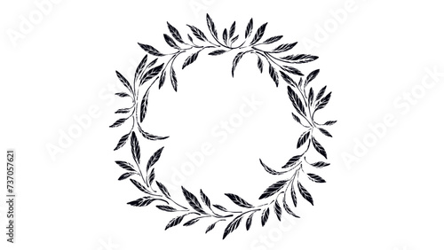 Foliage ink imprint. Grunge wreath, texture leaves