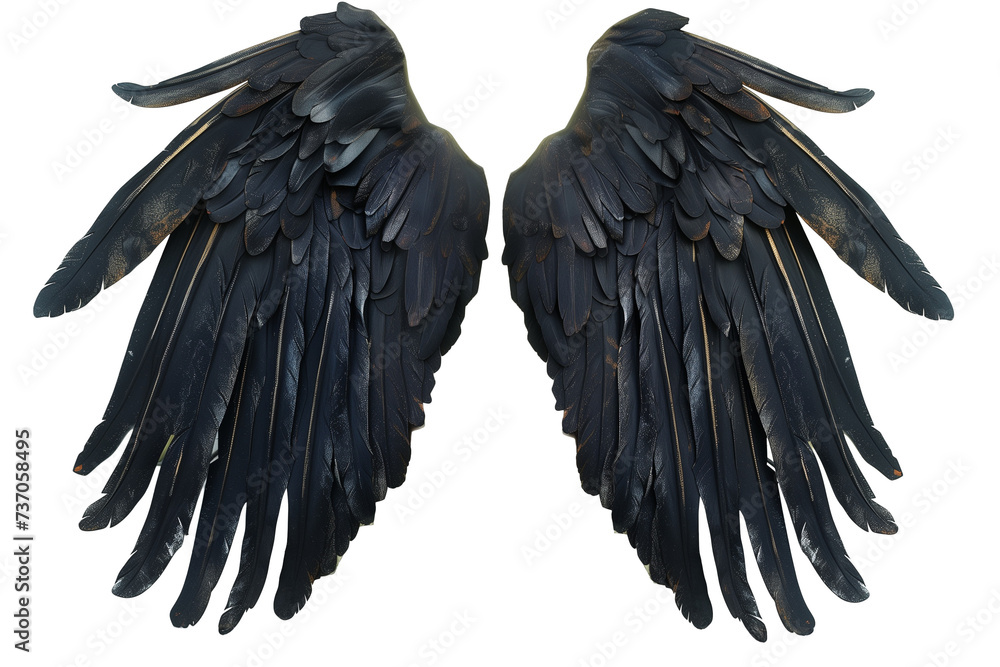 Fototapeta premium black angel wings with feathers isolated on background.