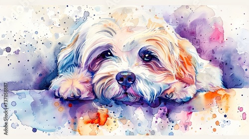 Whimsical Watercolor: Delicate Coton De Tulear Portrait with Soft, Transparent Touch