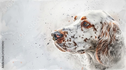 Graceful Elegance: Watercolor Portrait of an English Setter in Soft, Transparent Hues