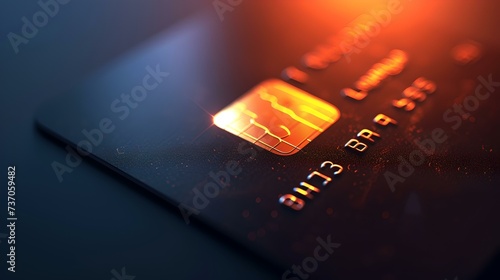 Close-Up of a glowing credit card edge illuminated in warm light. secure banking concept. contemporary finance scene. financial technology image. AI photo