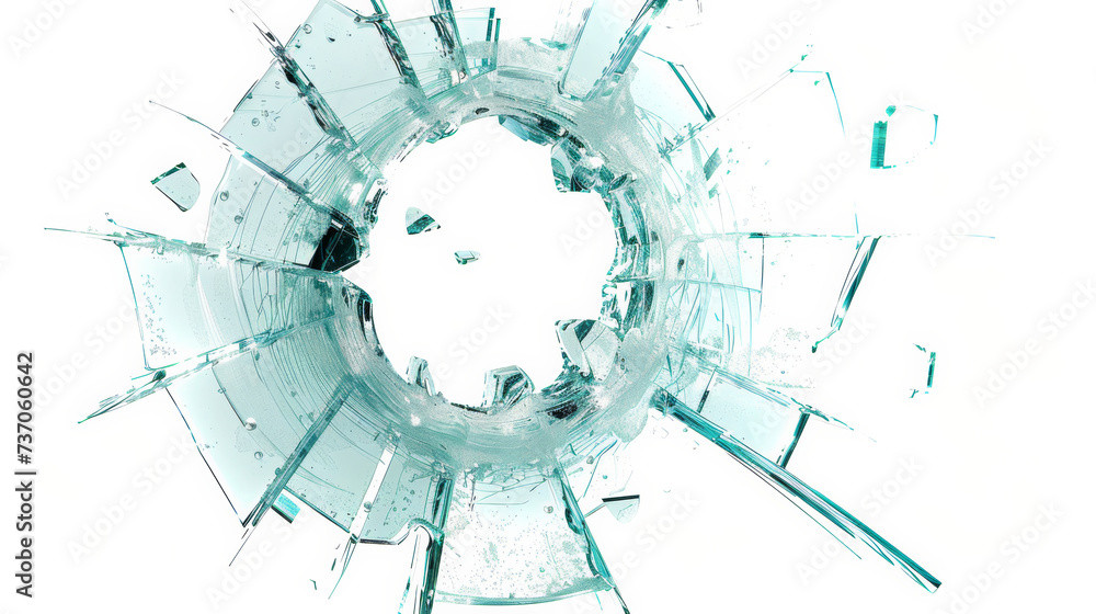 Obraz premium shattered glass from a bullet hole, white background