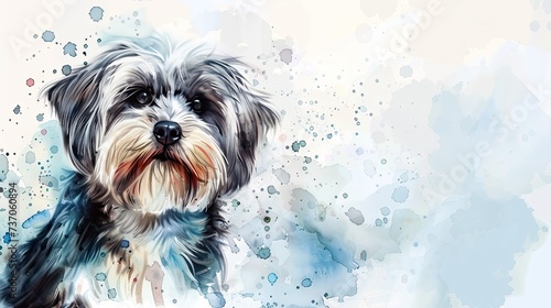 Whimsical Havanese: Delicate Watercolor Portrait of a Playful Pup