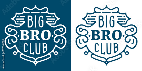 Big bro club lettering badge. Brothers cool sibling quotes birthday gifts. Retro vintage blue aesthetic. Printable text vector for oldest eldest teenager baby boy announcement shirt design clothing.