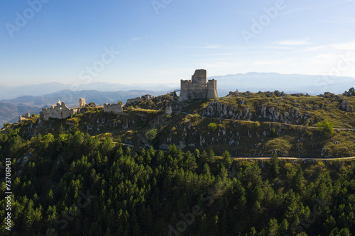 Rocca Calascio, Italy September 14, 2019: video of panorama Rocca Calascio in Abruzzo near L'Aquila with tourists, L'Aquila, Italy