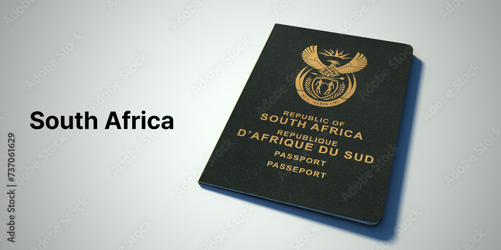 Naklejka premium South Africa Passport. 3d rendering passport on white background.